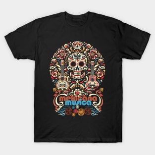 tshirt mug, sticker, print, Mexican dead festival skeleton as Latin Music 'Mexicana Musica' T-Shirt